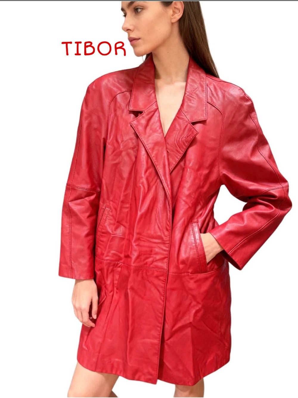 TIBOR Leather Longline Jacket - Women's Stylish Coat